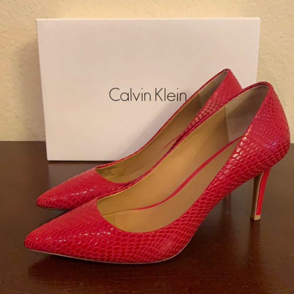 Calvin Klein - Red “Gayle” Patent Leather  “Snakeskin” Pumps